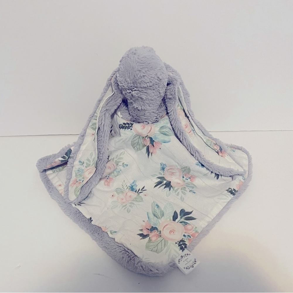 Paris & Peonies Bunny Lovey Gray Floral Soft Touch Plush Stuffed Baby Toy
